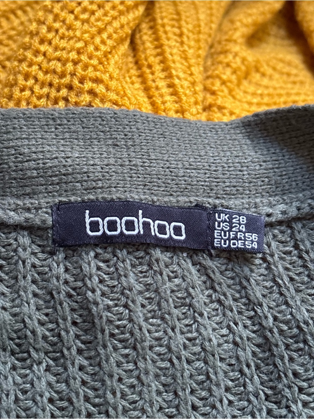 Boohoo Dual-Color Open Front Long Cardigan - Mustard & Olive - Picture 9 of 11